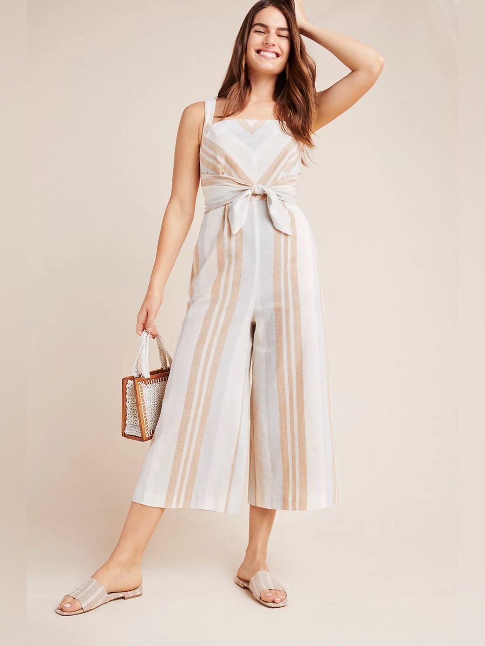 Anthropologie Savanna Striped Jumpsuit Linen Blend Size 6
